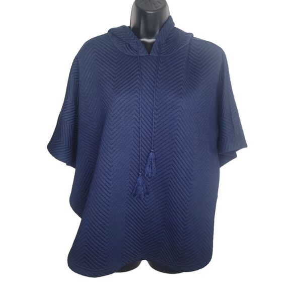 Chico's navy blue quilted hooded poncho top size S/M - Picture 1 of 7